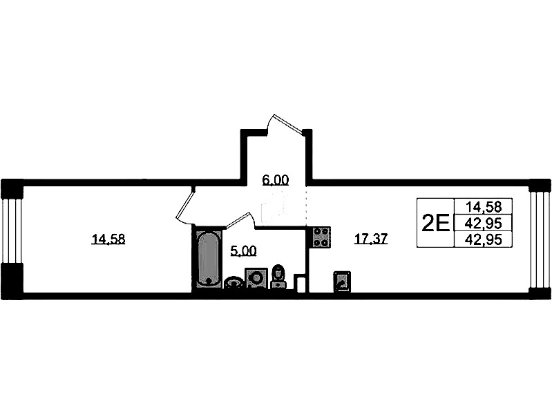 1-комнатная квартира 42.95 м², 1/5 эт., ЖК «Plus Пулковский»